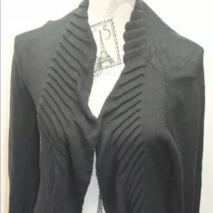 Zara Women Ruffle Black Open Cardigan Sweater Medium Cotton L/S Cable Knitted